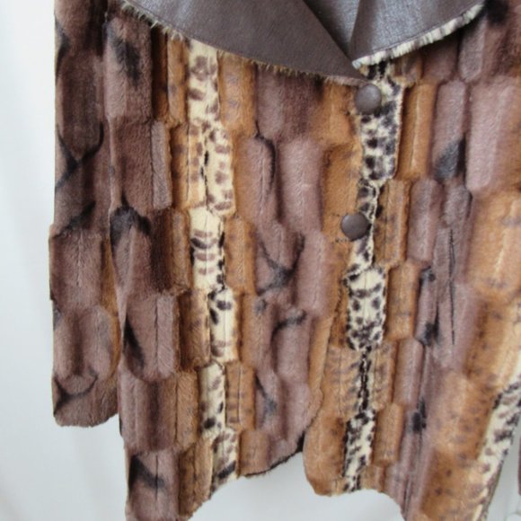 VINTAGE Glamorous 90s Plush Faux Fur Coat Mixed Animal Print Chi By Falchi Brand - Picture 5 of 13